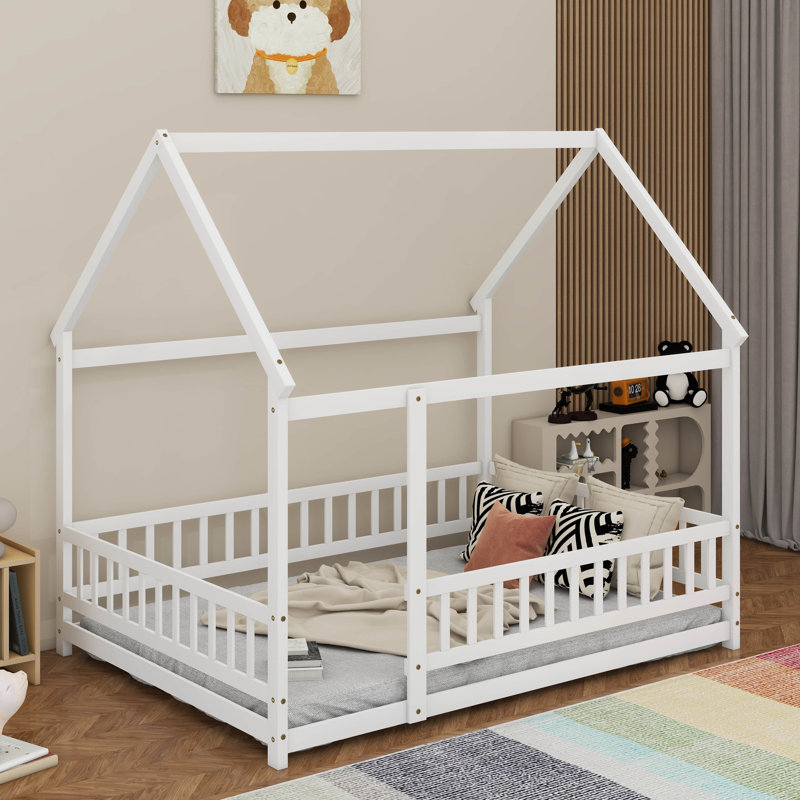 Lit en bois avec toit House House, Lit double, Blanc