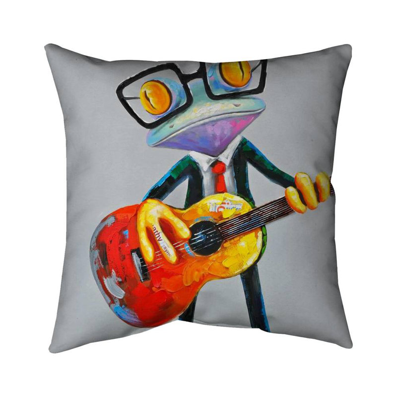 Funny Frog Playing Guitar, 18" H x 18" W, Pillow Cover Only - No Insert