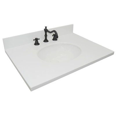 Comptoir en quartz blanc 31 po avec lavabo simple ovale en céramique blanche