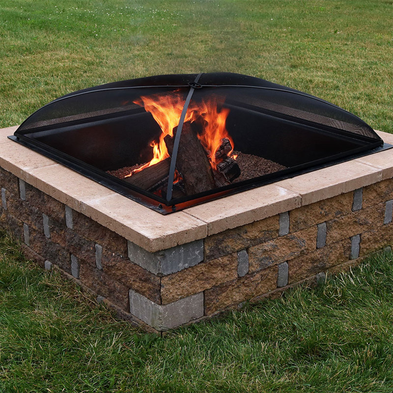 Square Steel Mesh Black Fire Pit Spark Screen Cover, 7" H x 36" W x 36"D