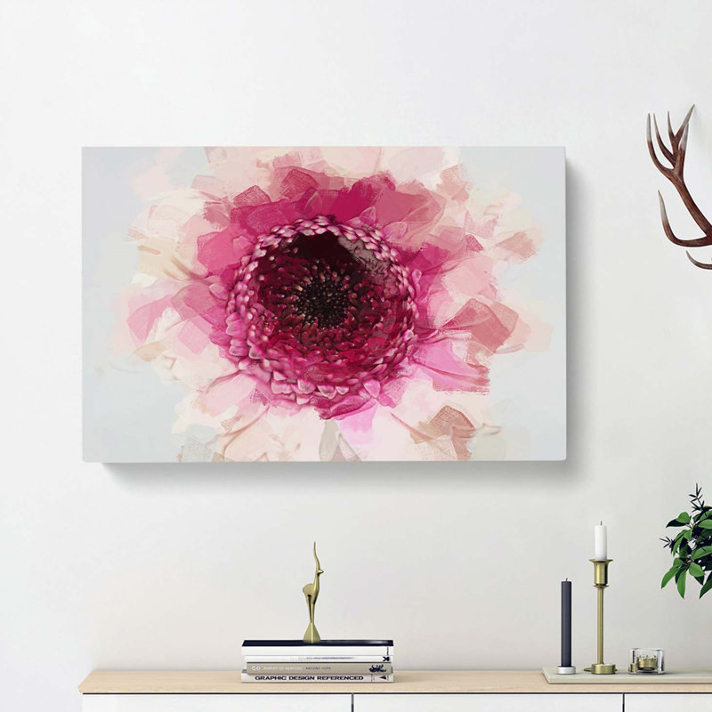 Heart Of A Pink Gerbera In Abstract - Wrapped Canvas, 60cm H x 91cm W x 3cm D