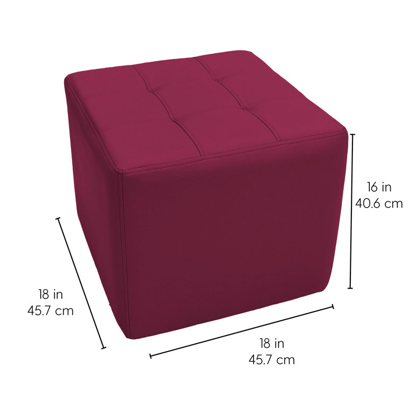 Tufted Square Ottoman 16" Height, Raspberry Faux Leather