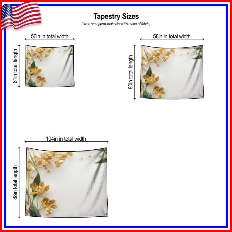 Tapisserie murale feuillage vert doré - décoration murale florale, 104in H x88 with 4 Grommets