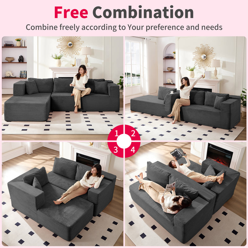 Ebern Designs Upholstered Sectional Sofa, Oversized L-shaped Modular Sofa Couch With Chaise, Free Combination Deep Seat Corner Couch, Left Side