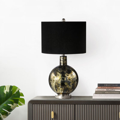 Bardhyle 72cm Living Room Table Lamp with Glass Base, Bedside Buffet Lamp with Velvet Shade