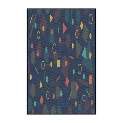 Tapis bleu/orange/jaune à motifs