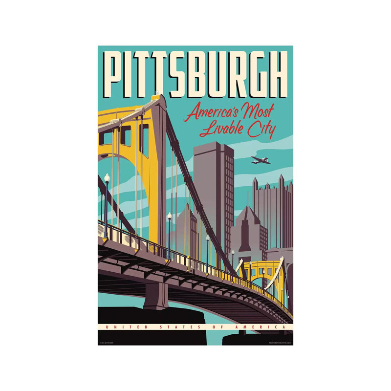 Pittsburgh Most Livable City Travel Poster 1 Piece Wrapped Canvas Wall Art, 66.04cm H x 45.72cm W x 1.905cm D