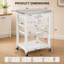 Chariot d'îlot de cuisine mobile en bois massif blanc, comptoir en acier inoxydable avec tiroirs, paniers grillagés en métal, chariot de salle à manger multifonctionnel avec roues freinées.