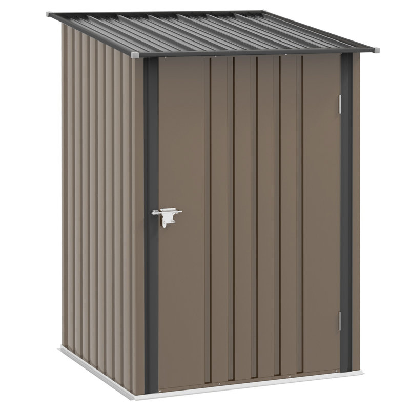 Outsunny 3.3' x 3.4' Outdoor Storage Shed, Galvanized Metal Utility Garden Tool House, Lockable Door for Backyard, Bike, Patio, Garage, Lawn, Brown