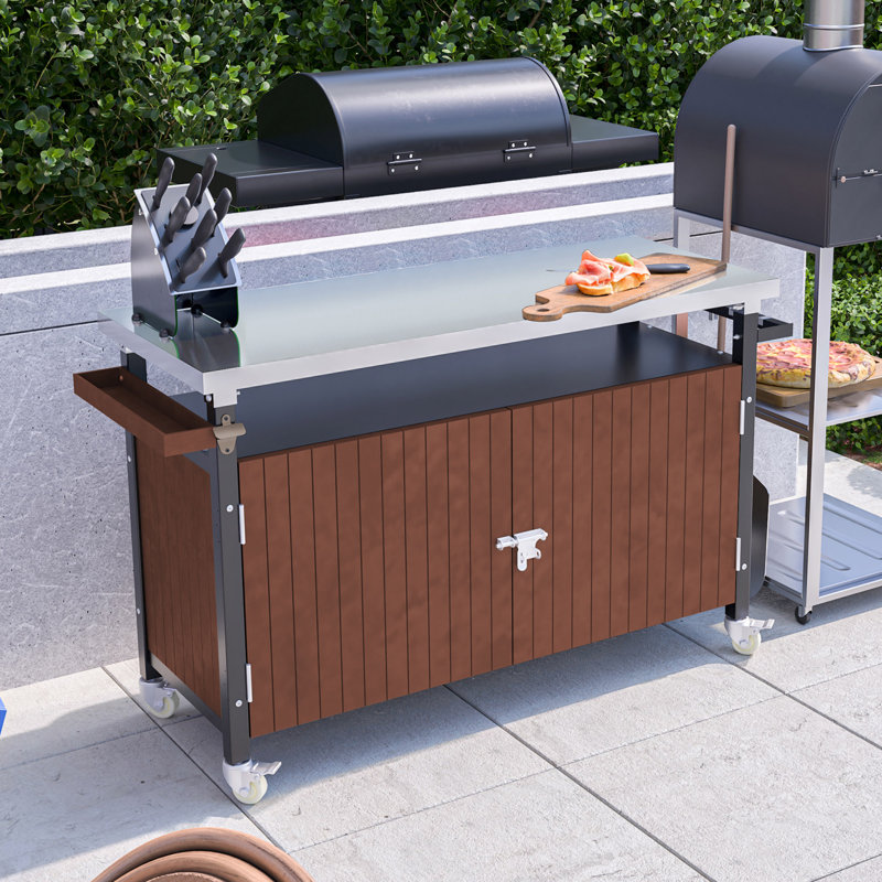 Outdoor Grill Cart With Stainless Steel Tabletop