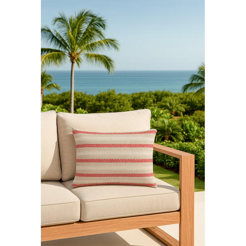 Classic Grey Marina Stripe Indoor Outdoor Pillow 24x24, Red, Rectangle 14"H x 20"W, Polyester