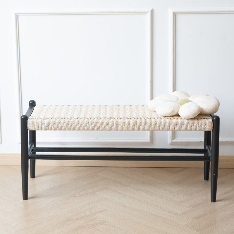 Banc en bois massif avec rangement pour chaussures Everill, Noir mat, H 16,9 po x l 39,4 po x P 14 po