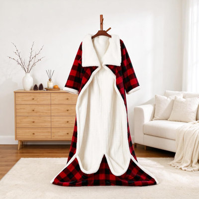 Couverture chauffante portative avec manches, poche pour les pieds et grande poche, 127 x 183 cm + 46 cm, flanelle Sherpa 200 g/m², 10 niveaux de chaleur, minuterie de 1 à 9 heures, chauffage rapide, lavable à la machine, certifiée ETL/FCC