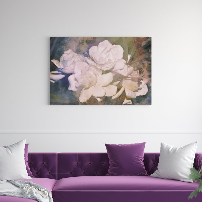 « rosé gardenia beauté i », peinture sur toile, H 32 po x l 48 po