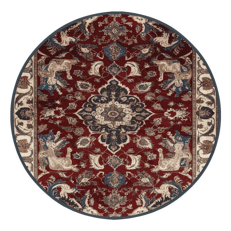 Tapis persan noir lavable à la machine, Rond 8 pi
