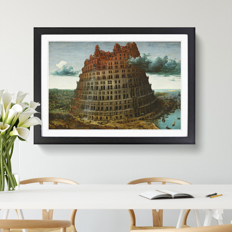 The Tower of Babel by Pieter Bruegel the Elder - Picture Frame Painting, 27cm H x 36cm W x 2cm D, Black Framed