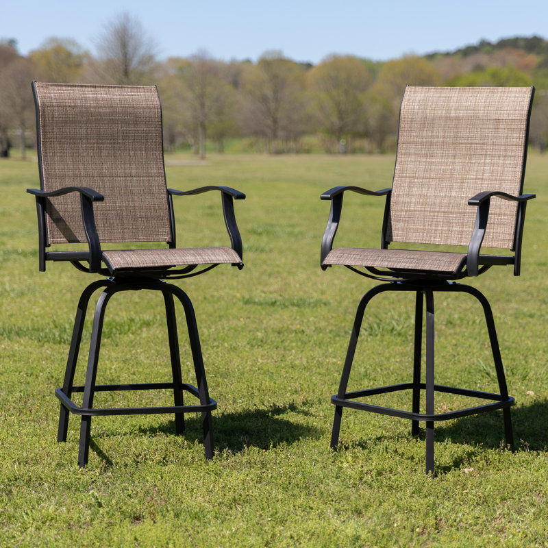 All-Weather PVC-coated polyester Swivel Patio Stools and Deck Chairs with High Back & Armrests, Brown