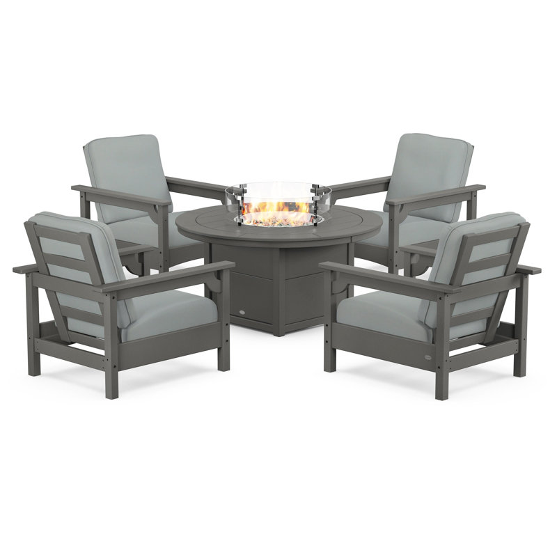 Club 5-Piece Conversation Set with Fire Pit Table, Slate Gray, Spa