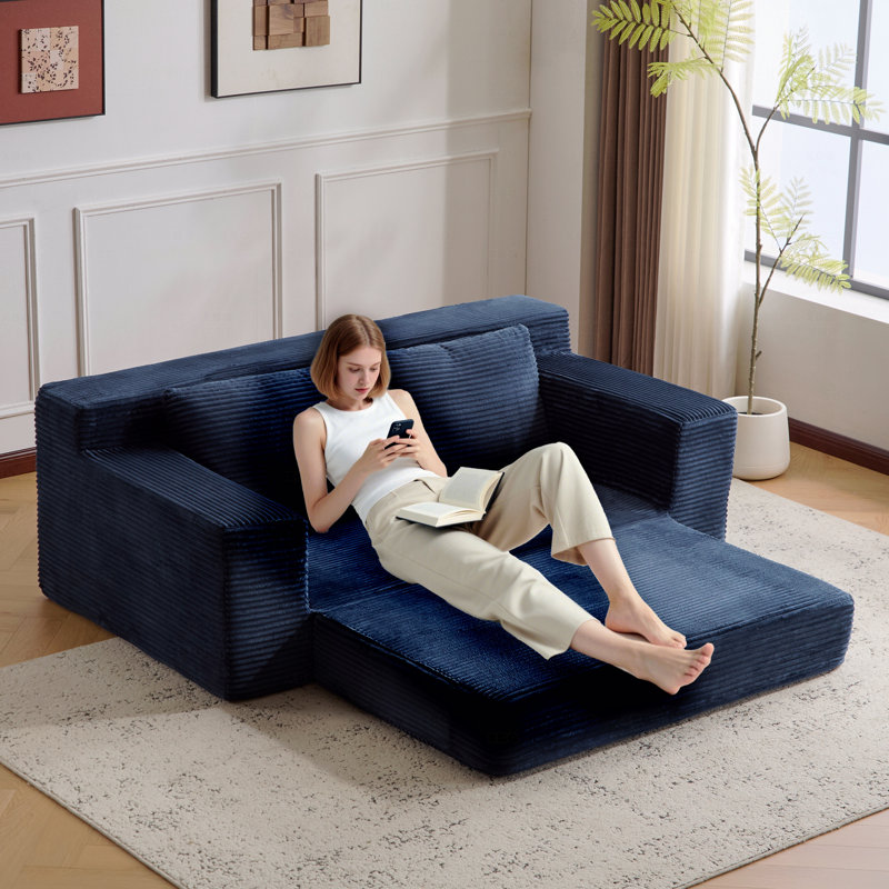 Canapé-lit, canapé-lit confortable à assise profonde, petit canapé en velours côtelé moderne pour la chambre à coucher du salon, coussin réversible avec coussins