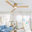 Ventilateur de plafond encastré 52 po avec lumières et télécommande, pales réversibles en bois naturel de 52 po, moteur à courant continu ultra-silencieux à 6 vitesses, ventilateur de plafond intérieur à profil bas Hugger, laiton