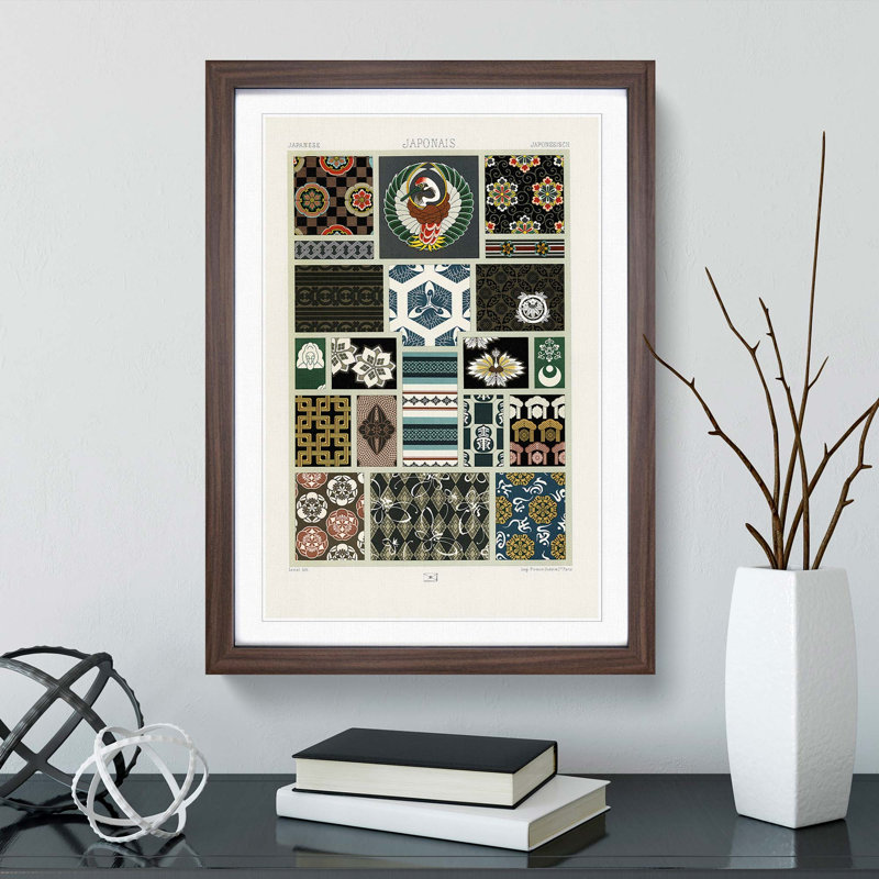 Japanese Themed Patterns by Albert Racinet - Picture Frame Painting Print, Walnut Framed, 65cm H x 48cm W x 2cm D