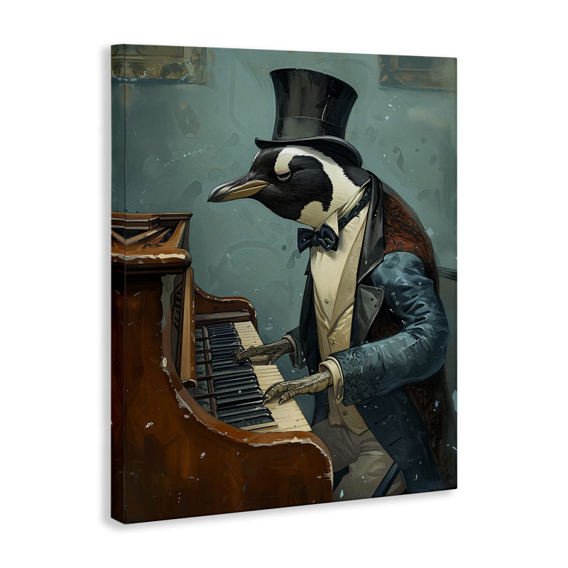 Art sur toile, "Piano jouant un pingouin" par Ray Heere, H 40 po x l 30 po