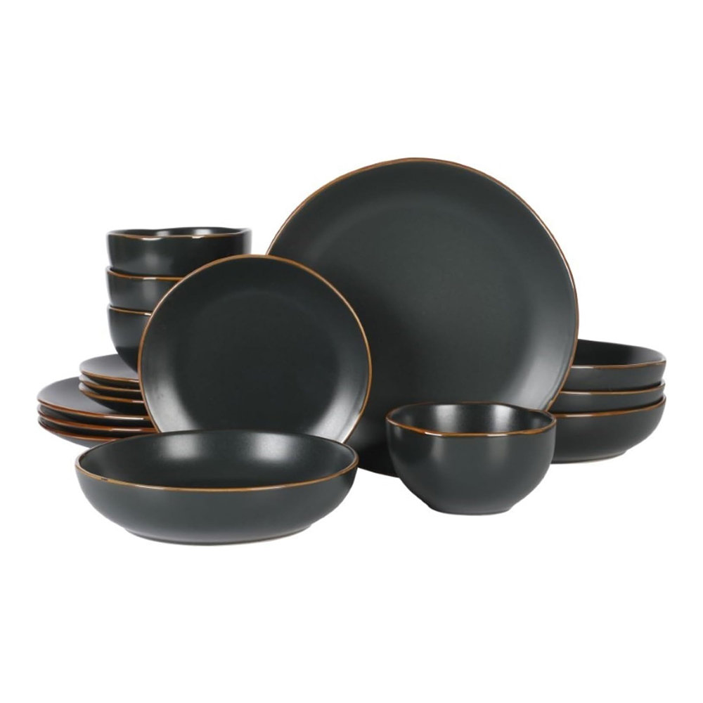 Black Gibson Home Hazeltine 16 Piece Plates and Bowls Dishes Stoneware Dinnerware Set & Reviews | Wayfair