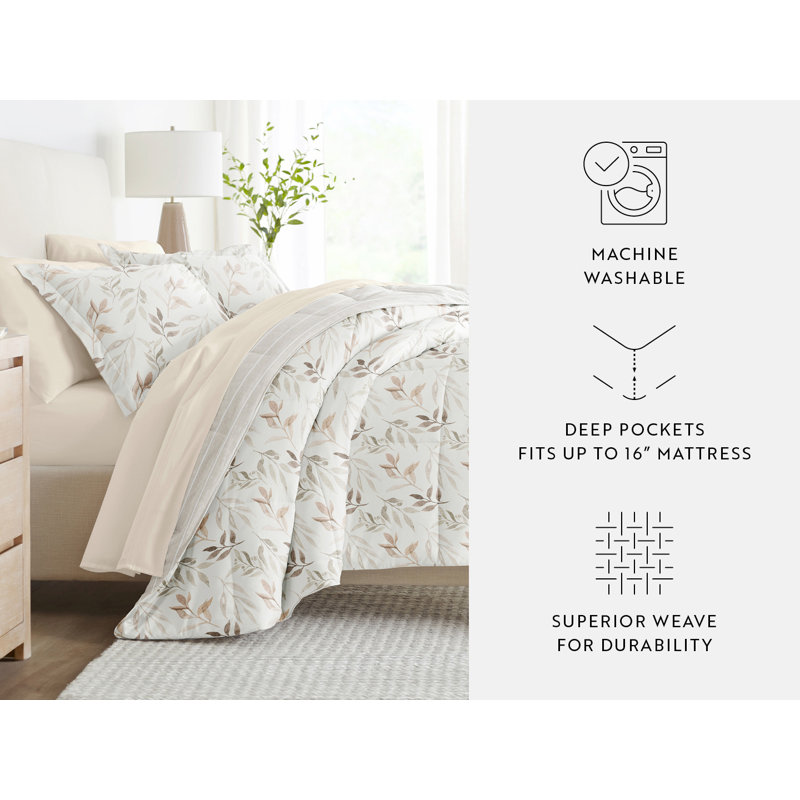 Ivory Floral Twin Microfiber Reversible Bed in a Bag Set