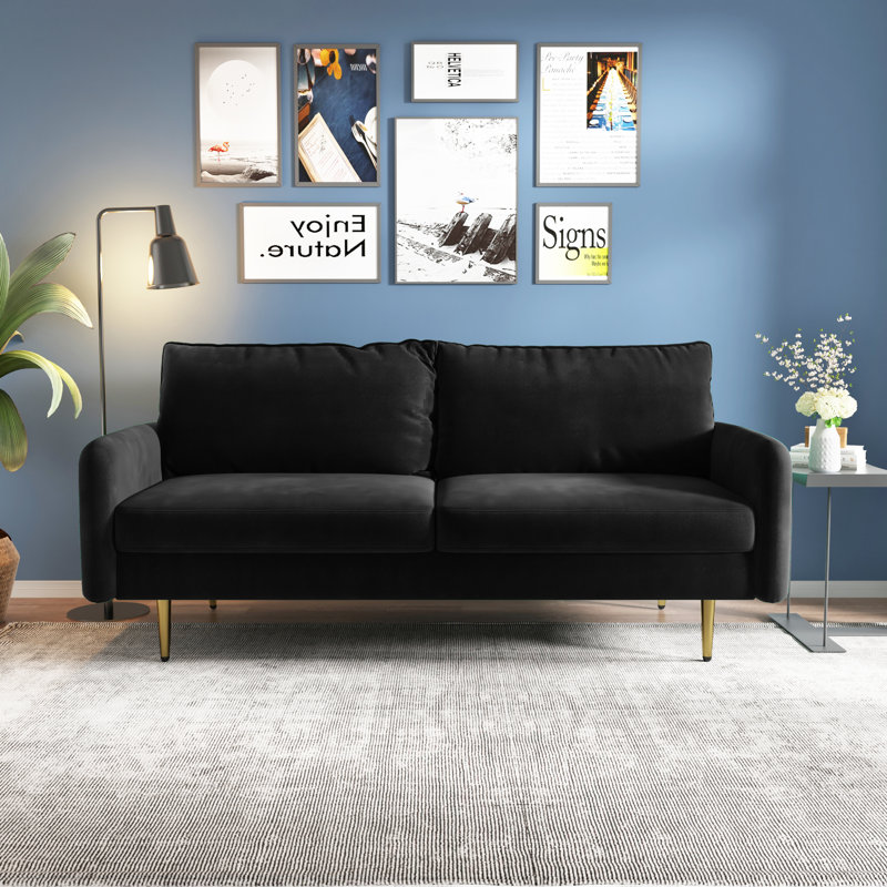 Doran 70'' Velvet Round Arm Sofa, Black Velvet