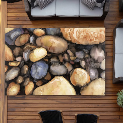 Small Pebbles Brown Shapes Outdoor Area Rug for Home Decor