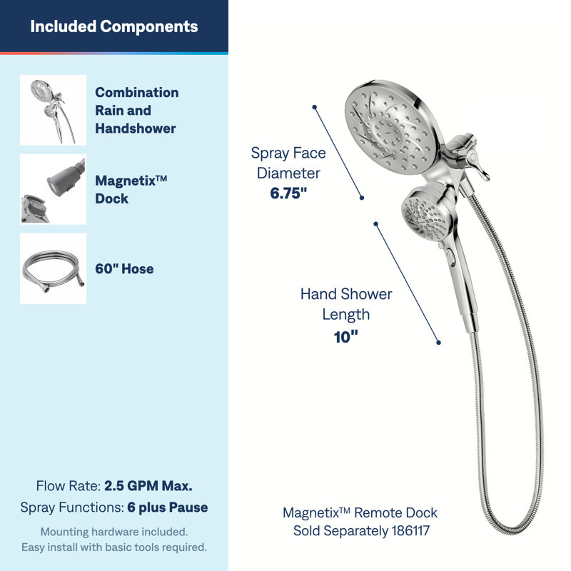 Engage Multi Function Dual Shower Head with Magnetix, Chrome