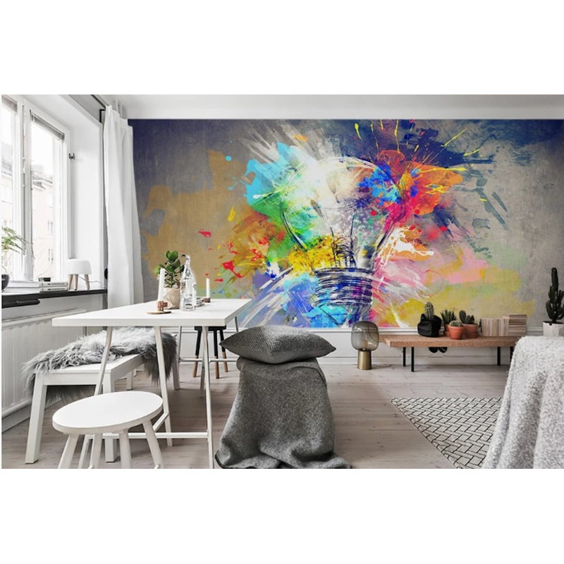 Papier peint amovible coloré avec art abstrait, L 9 po x l 15 po