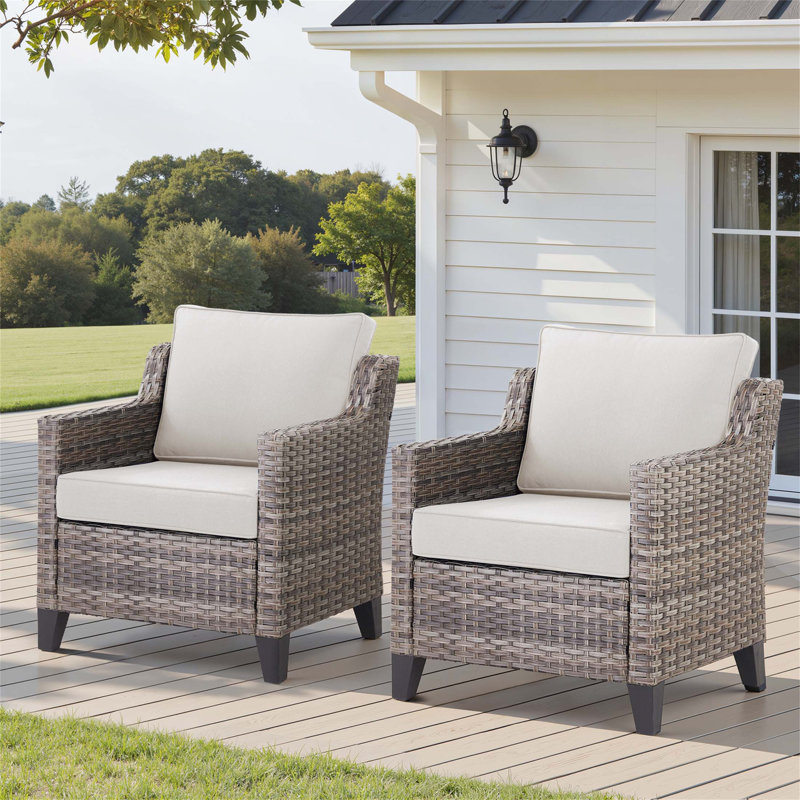 Outdoor Patio Arm Chairs Set Of 2, Wicker Furniture Ideal For Porch, Poolside, Deck, And Yard Lounging, Gray
