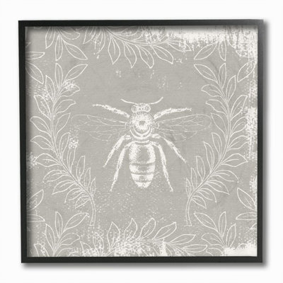 «Bee Print Floral Pattern Gray Paint Design» par Daphne Polselli - reproduction d'art