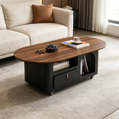 Simple Movable Wood Coffee Table Storage Drawers