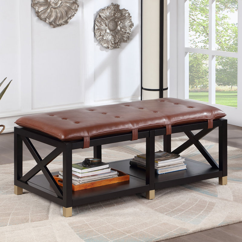 Banc de rangement en similicuir, Brun