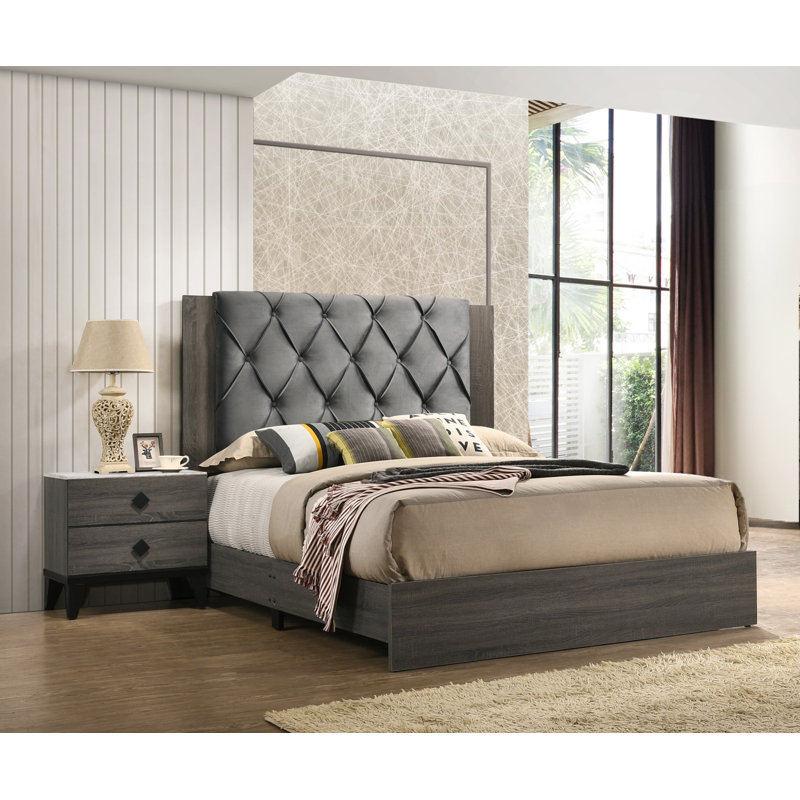Upholstered 2 Piece Bedroom Set With Faux Marble, Full