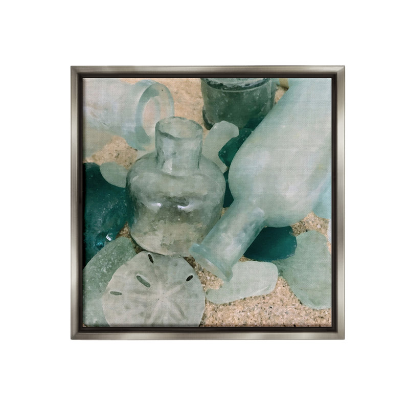 "Nautical Glass Bottles Floater Frame" par Graffitee Studios sur toile, Cadre flottant gris lustré, H 25 po x l 25 po
