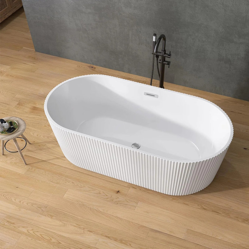 59'' X 30'' Freestanding Soaking Acrylic Bathtub with Overflow and Pop-Up Drain