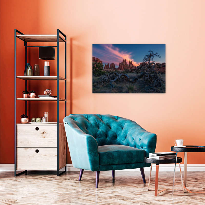 Twisted Tree Desert Sunset Colorful Dramatic Serene Landscape Nature Wall Art Print 1 Piece Wrapped Canvas Wall Art