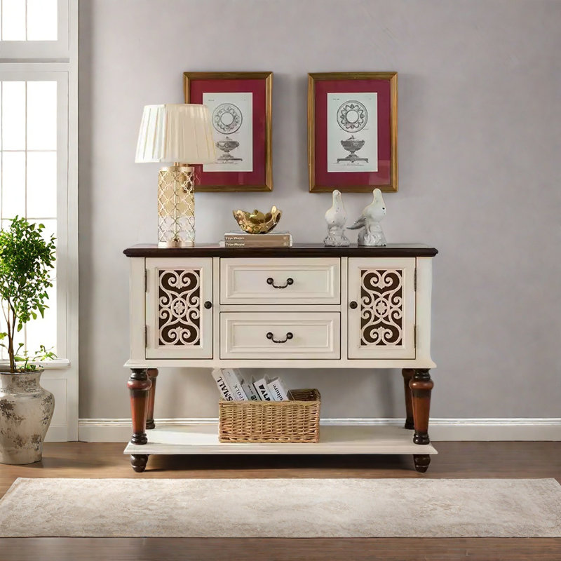 American Retro Multifunctional Console Table, Brown/Beige