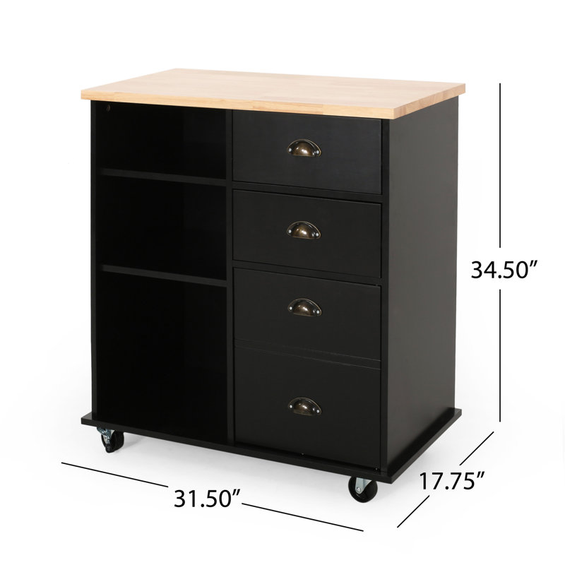 Provence Kitchen Cart With Ample Storage And Mobility, Black