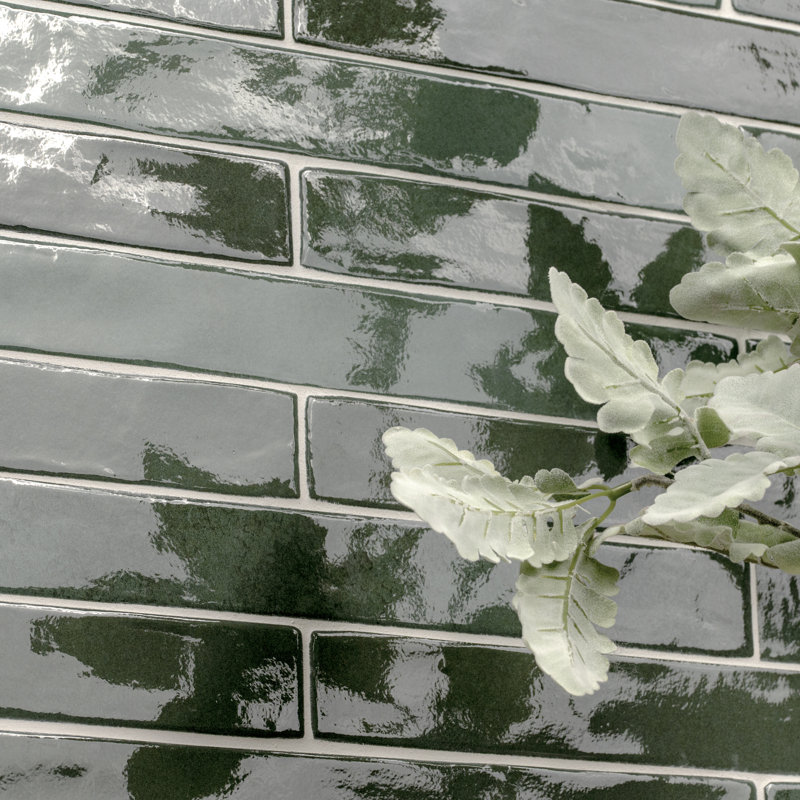 Westley 2 in. x 18 in. Glossy Porcelain Brick Look Floor and Wall Tile, Emerald Lane