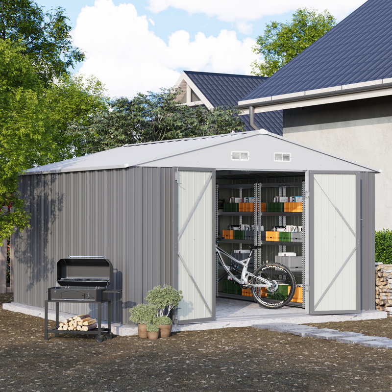 10 Ft. W X 10 Ft. D Metal Storage Shed with Frame, Grey