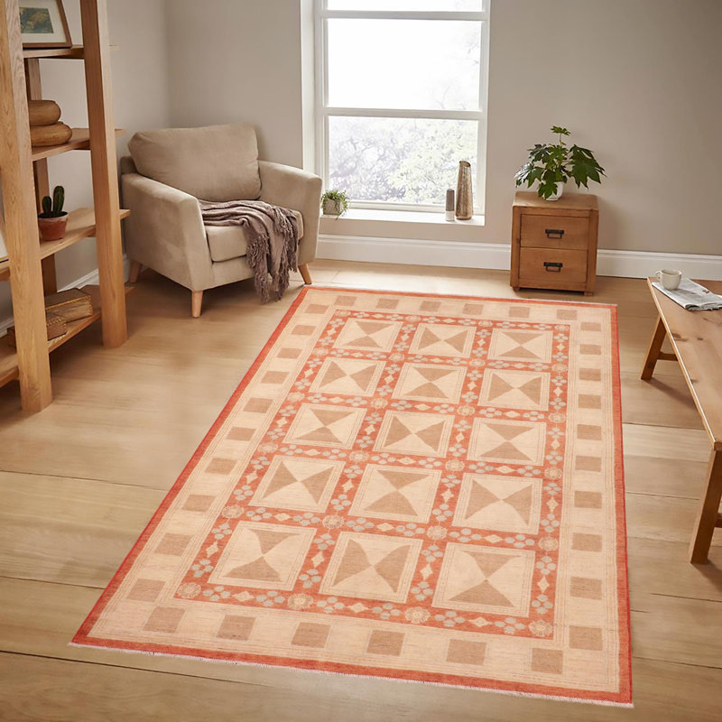 Tapis brun clair / rouge en laine noué à la main 6 pi 2 po x 8 pi 8 po Madelene