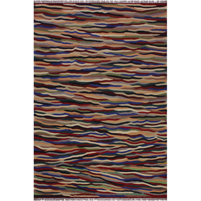 Tapis brun / ivoire / bleu en laine 4 pi 10 po x 6 pi 8 po Madee