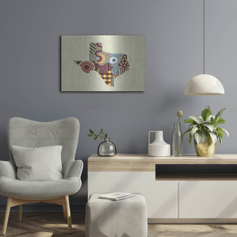 «Texas State Map» par Lanre Adefioye, art mural en métal de luxe, H 16 po x l 24 po