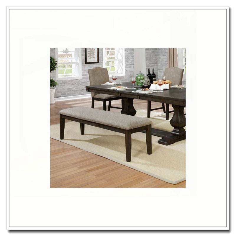 Tissu gris chaud de style transitionnel avec cadre espresso et banc de siège 1 pièce