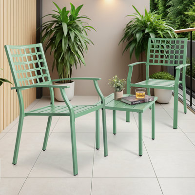 Ensemble bistro 3 pièces en métal avec chaises empilables et table d'appoint carrée