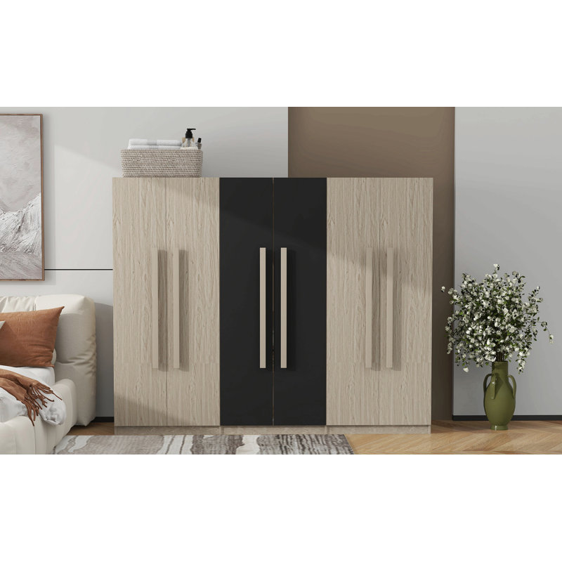 Rangement pour garde-robe en bois 6 portes pour la chambre à coucher, avec 2 tiroirs à l'intérieur
